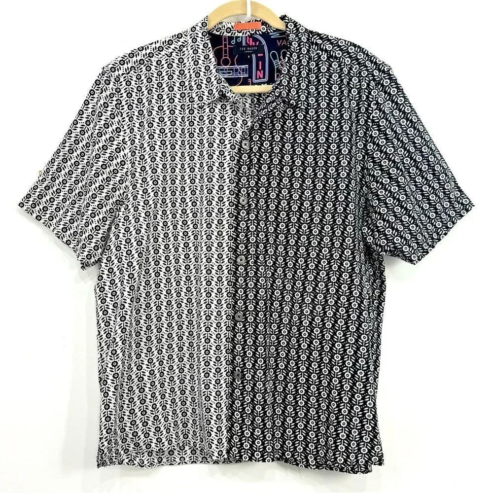 Ted Baker London Black White Floral Contrast Lightweight Short Sleeve Shirt